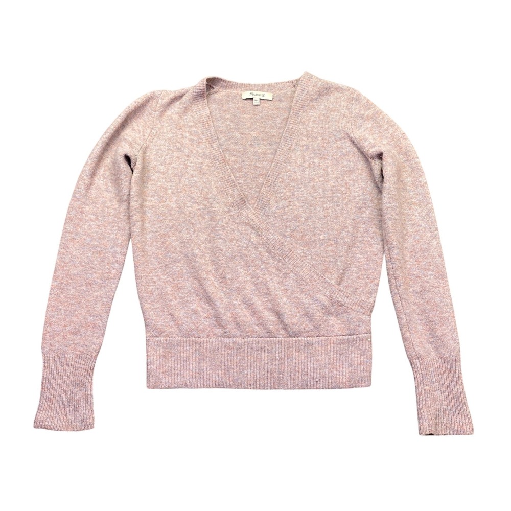 Madewell Womens XXS Pink Merino Alpaca Blend V-Neck Faux Wrap Sweater H6985